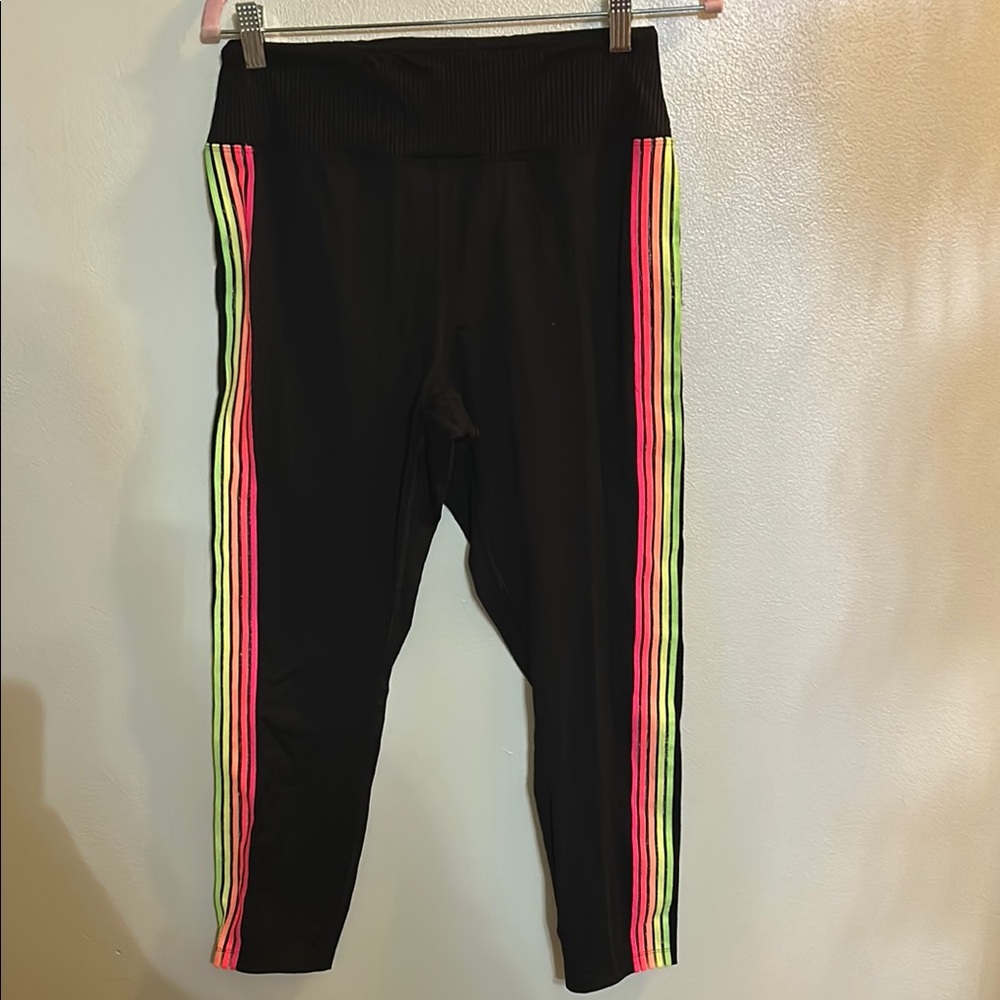 Girls' Black Active Leggings with Neon Stripes